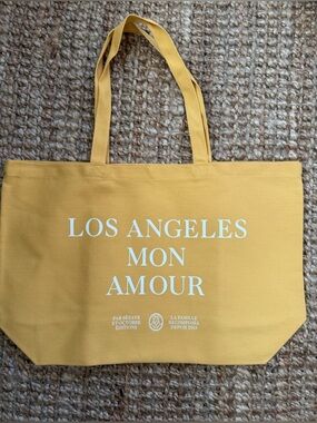 Sezane Yellow Canvas Tote with White Lettering